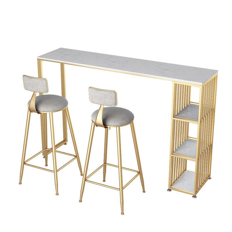 Glam Rectangle Faux Marble Pub Bar Table Double Pedestal Bar Dining Table with 3-Shelf Clearhalo 'Bar Furniture' 'Bar Tables' 'bar_tables' 'furn' 'furn_bar_tables' 'Furniture' 'furniture_bar_tables' 'Kitchen & Dining Furniture' 'kitchen&dining_furn' 'kitchen' 4380871