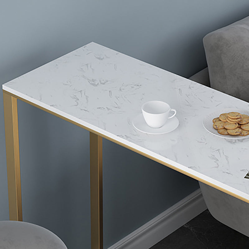 Glam Rectangle Faux Marble Pub Bar Table Double Pedestal Bar Dining Table with 3-Shelf Clearhalo 'Bar Furniture' 'Bar Tables' 'bar_tables' 'furn' 'furn_bar_tables' 'Furniture' 'furniture_bar_tables' 'Kitchen & Dining Furniture' 'kitchen&dining_furn' 'kitchen' 4380872