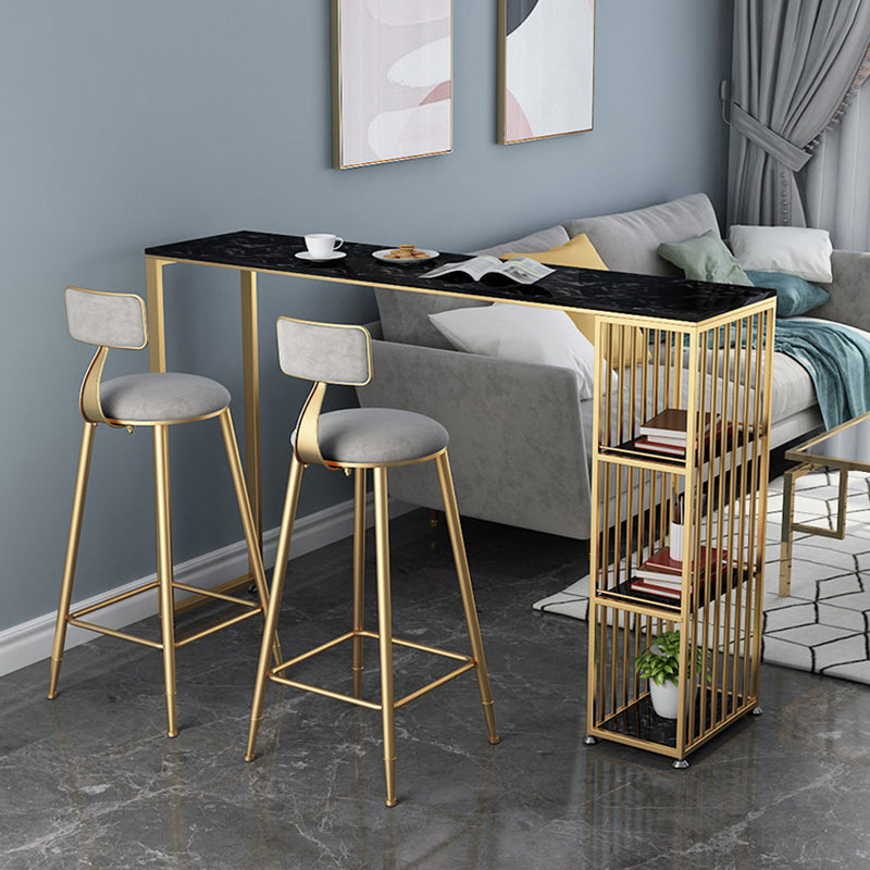 Glam Rectangle Faux Marble Pub Bar Table Double Pedestal Bar Dining Table with 3-Shelf Black Without Chairs Clearhalo 'Bar Furniture' 'Bar Tables' 'bar_tables' 'furn' 'furn_bar_tables' 'Furniture' 'furniture_bar_tables' 'Kitchen & Dining Furniture' 'kitchen&dining_furn' 'kitchen' 4380874