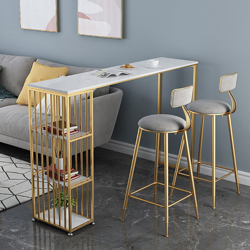 Glam Rectangle Faux Marble Pub Bar Table Double Pedestal Bar Dining Table with 3-Shelf Clearhalo 'Bar Furniture' 'Bar Tables' 'bar_tables' 'furn' 'furn_bar_tables' 'Furniture' 'furniture_bar_tables' 'Kitchen & Dining Furniture' 'kitchen&dining_furn' 'kitchen' 4380875