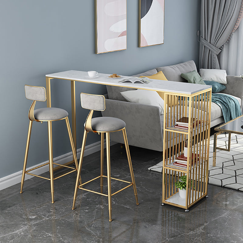 Glam Rectangle Faux Marble Pub Bar Table Double Pedestal Bar Dining Table with 3-Shelf Clearhalo 'Bar Furniture' 'Bar Tables' 'bar_tables' 'furn' 'furn_bar_tables' 'Furniture' 'furniture_bar_tables' 'Kitchen & Dining Furniture' 'kitchen&dining_furn' 'kitchen' 4380877