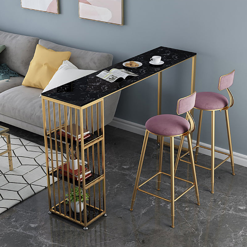 Glam Rectangle Faux Marble Pub Bar Table Double Pedestal Bar Dining Table with 3-Shelf Clearhalo 'Bar Furniture' 'Bar Tables' 'bar_tables' 'furn' 'furn_bar_tables' 'Furniture' 'furniture_bar_tables' 'Kitchen & Dining Furniture' 'kitchen&dining_furn' 'kitchen' 4380878