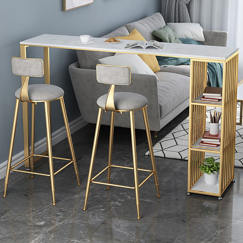 Glam Rectangle Faux Marble Pub Bar Table Double Pedestal Bar Dining Table with 3-Shelf Clearhalo 'Bar Furniture' 'Bar Tables' 'bar_tables' 'furn' 'furn_bar_tables' 'Furniture' 'furniture_bar_tables' 'Kitchen & Dining Furniture' 'kitchen&dining_furn' 'kitchen' 4380879