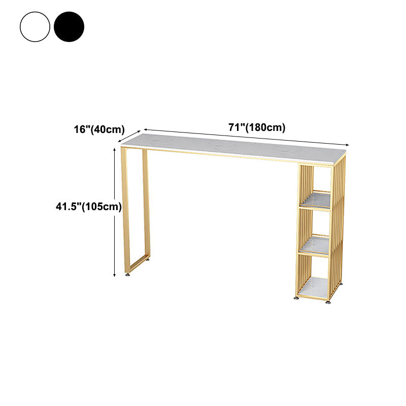 Glam Rectangle Faux Marble Pub Bar Table Double Pedestal Bar Dining Table with 3-Shelf Clearhalo 'Bar Furniture' 'Bar Tables' 'bar_tables' 'furn' 'furn_bar_tables' 'Furniture' 'furniture_bar_tables' 'Kitchen & Dining Furniture' 'kitchen&dining_furn' 'kitchen' 4380884