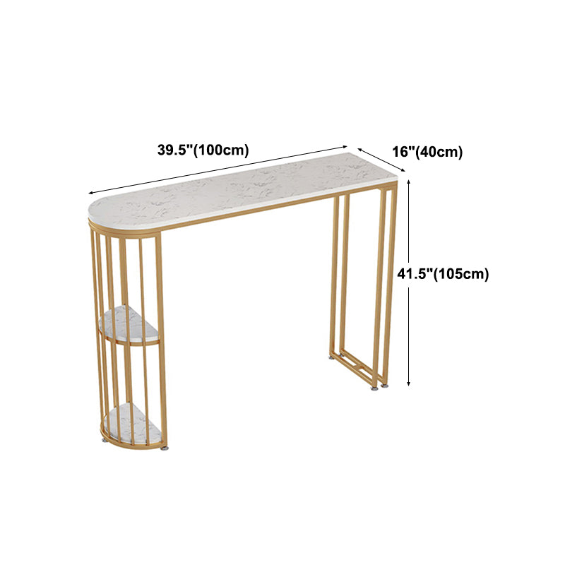 Glam Faux Marble Indoor Pub Bar Table Iron Double Pedestal Bar Dining Table with 2-Shelf Clearhalo 'Bar Furniture' 'Bar Tables' 'bar_tables' 'furn' 'furn_bar_tables' 'Furniture' 'furniture_bar_tables' 'Kitchen & Dining Furniture' 'kitchen&dining_furn' 'kitchen' 4380894
