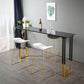 Glam Rectangle Stone Pub Bar Table Indoor Black Iron Bar Dining Table with Sled Pedestal Black Faux Marble Clearhalo 'Bar Furniture' 'Bar Tables' 'bar_tables' 'furn' 'furn_bar_tables' 'Furniture' 'furniture_bar_tables' 'Kitchen & Dining Furniture' 'kitchen&dining_furn' 'kitchen' 4380904