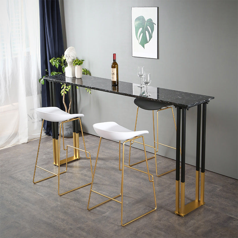 Glam Rectangle Stone Pub Bar Table Indoor Black Iron Bar Dining Table with Sled Pedestal Black Faux Marble Clearhalo 'Bar Furniture' 'Bar Tables' 'bar_tables' 'furn' 'furn_bar_tables' 'Furniture' 'furniture_bar_tables' 'Kitchen & Dining Furniture' 'kitchen&dining_furn' 'kitchen' 4380904