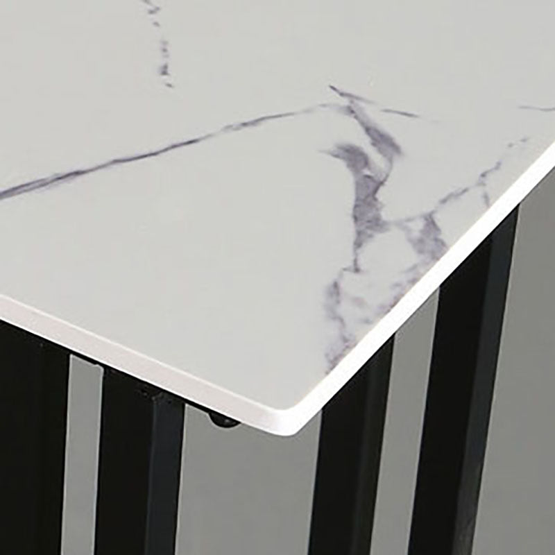 Glam Rectangle Stone Pub Bar Table Indoor Black Iron Bar Dining Table with Sled Pedestal Clearhalo 'Bar Furniture' 'Bar Tables' 'bar_tables' 'furn' 'furn_bar_tables' 'Furniture' 'furniture_bar_tables' 'Kitchen & Dining Furniture' 'kitchen&dining_furn' 'kitchen' 4380906