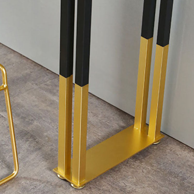 Glam Rectangle Stone Pub Bar Table Indoor Black Iron Bar Dining Table with Sled Pedestal Clearhalo 'Bar Furniture' 'Bar Tables' 'bar_tables' 'furn' 'furn_bar_tables' 'Furniture' 'furniture_bar_tables' 'Kitchen & Dining Furniture' 'kitchen&dining_furn' 'kitchen' 4380908