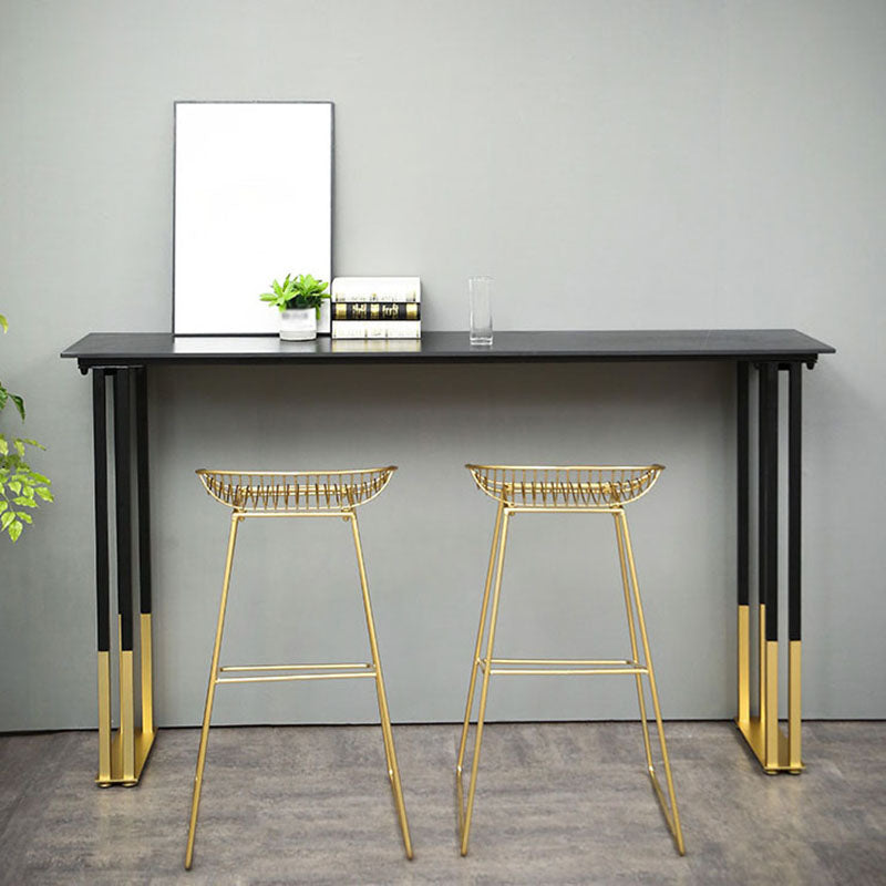 Glam Rectangle Stone Pub Bar Table Indoor Black Iron Bar Dining Table with Sled Pedestal Clearhalo 'Bar Furniture' 'Bar Tables' 'bar_tables' 'furn' 'furn_bar_tables' 'Furniture' 'furniture_bar_tables' 'Kitchen & Dining Furniture' 'kitchen&dining_furn' 'kitchen' 4380911