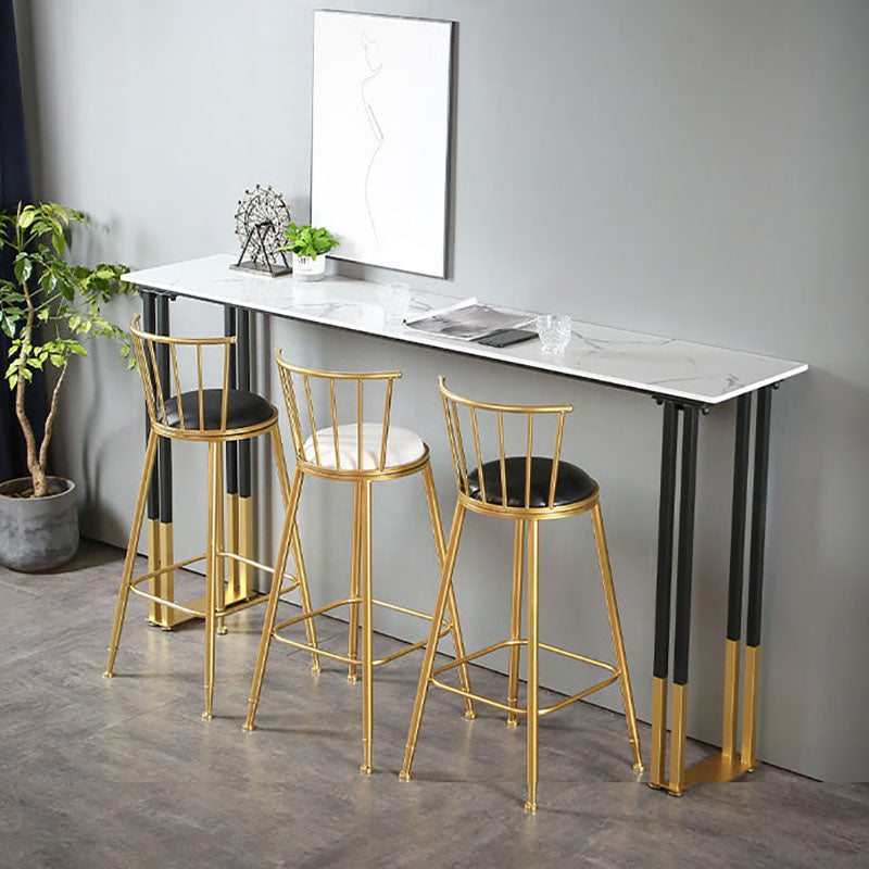 Glam Rectangle Stone Pub Bar Table Indoor Black Iron Bar Dining Table with Sled Pedestal Clearhalo 'Bar Furniture' 'Bar Tables' 'bar_tables' 'furn' 'furn_bar_tables' 'Furniture' 'furniture_bar_tables' 'Kitchen & Dining Furniture' 'kitchen&dining_furn' 'kitchen' 4380912