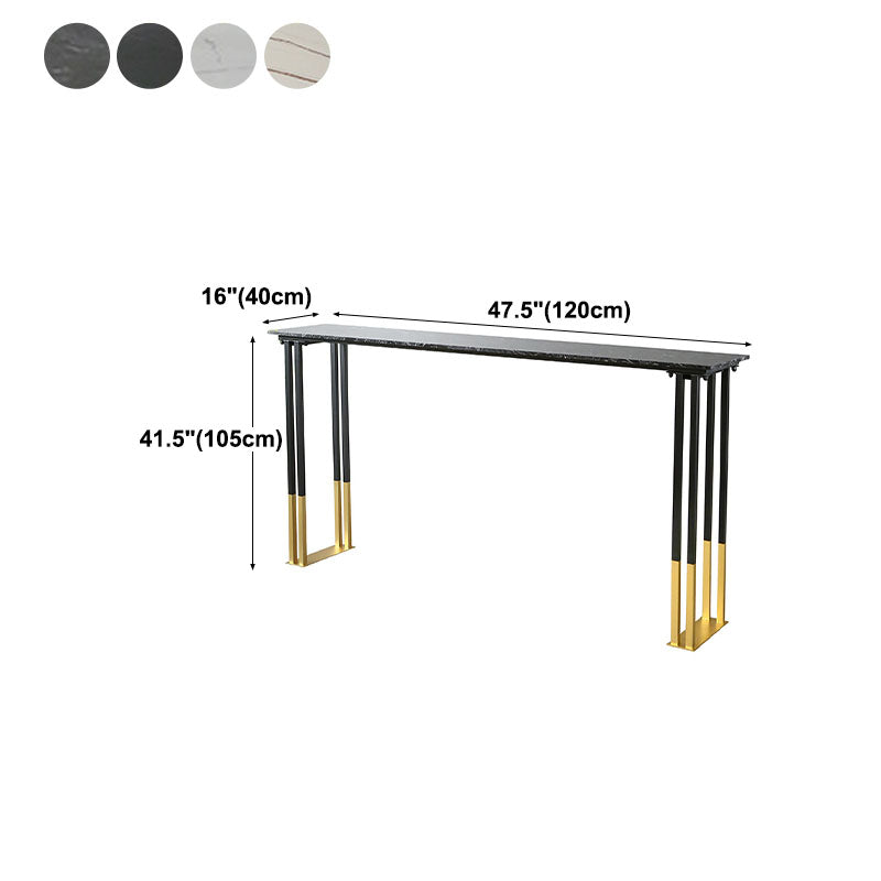 Glam Rectangle Stone Pub Bar Table Indoor Black Iron Bar Dining Table with Sled Pedestal Clearhalo 'Bar Furniture' 'Bar Tables' 'bar_tables' 'furn' 'furn_bar_tables' 'Furniture' 'furniture_bar_tables' 'Kitchen & Dining Furniture' 'kitchen&dining_furn' 'kitchen' 4380915