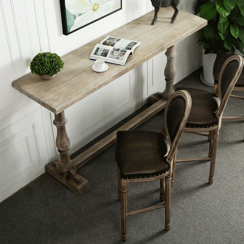 Industrial Distressed Wood Bar Table Gray Rectangle Top 41.3"H Bistro Table with Trestle Without Chairs Clearhalo 'Bar Furniture' 'Bar Tables' 'bar_tables' 'furn' 'furn_bar_tables' 'Furniture' 'furniture_bar_tables' 'Kitchen & Dining Furniture' 'kitchen&dining_furn' 'kitchen' 4380919