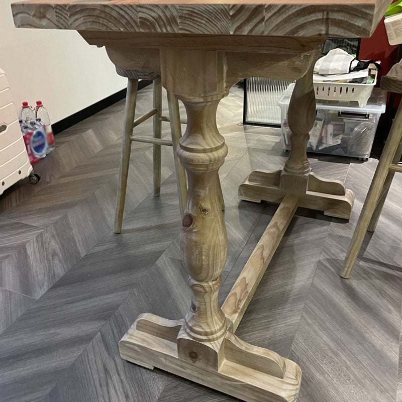 Industrial Distressed Wood Bar Table Gray Rectangle Top 41.3"H Bistro Table with Trestle Clearhalo 'Bar Furniture' 'Bar Tables' 'bar_tables' 'furn' 'furn_bar_tables' 'Furniture' 'furniture_bar_tables' 'Kitchen & Dining Furniture' 'kitchen&dining_furn' 'kitchen' 4380921