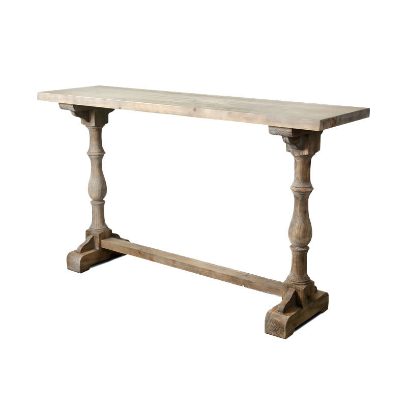 Industrial Distressed Wood Bar Table Gray Rectangle Top 41.3"H Bistro Table with Trestle Without Chairs Clearhalo 'Bar Furniture' 'Bar Tables' 'bar_tables' 'furn' 'furn_bar_tables' 'Furniture' 'furniture_bar_tables' 'Kitchen & Dining Furniture' 'kitchen&dining_furn' 'kitchen' 4380923
