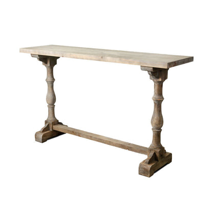 Industrial Distressed Wood Bar Table Gray Rectangle Top 41.3"H Bistro Table with Trestle Without Chairs Clearhalo 'Bar Furniture' 'Bar Tables' 'bar_tables' 'furn' 'furn_bar_tables' 'Furniture' 'furniture_bar_tables' 'Kitchen & Dining Furniture' 'kitchen&dining_furn' 'kitchen' 4380923