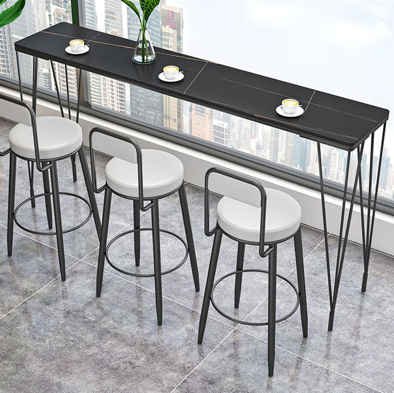 Industrial Black Iron Bar Table Faux Marble Rectangle Top 41.3"H Bistro Table 70.9"L x 15.7"W x 41.3"H Black Without Chairs Clearhalo 'Bar Furniture' 'Bar Tables' 'bar_tables' 'furn' 'furn_bar_tables' 'Furniture' 'furniture_bar_tables' 'Kitchen & Dining Furniture' 'kitchen&dining_furn' 'kitchen' 4380934