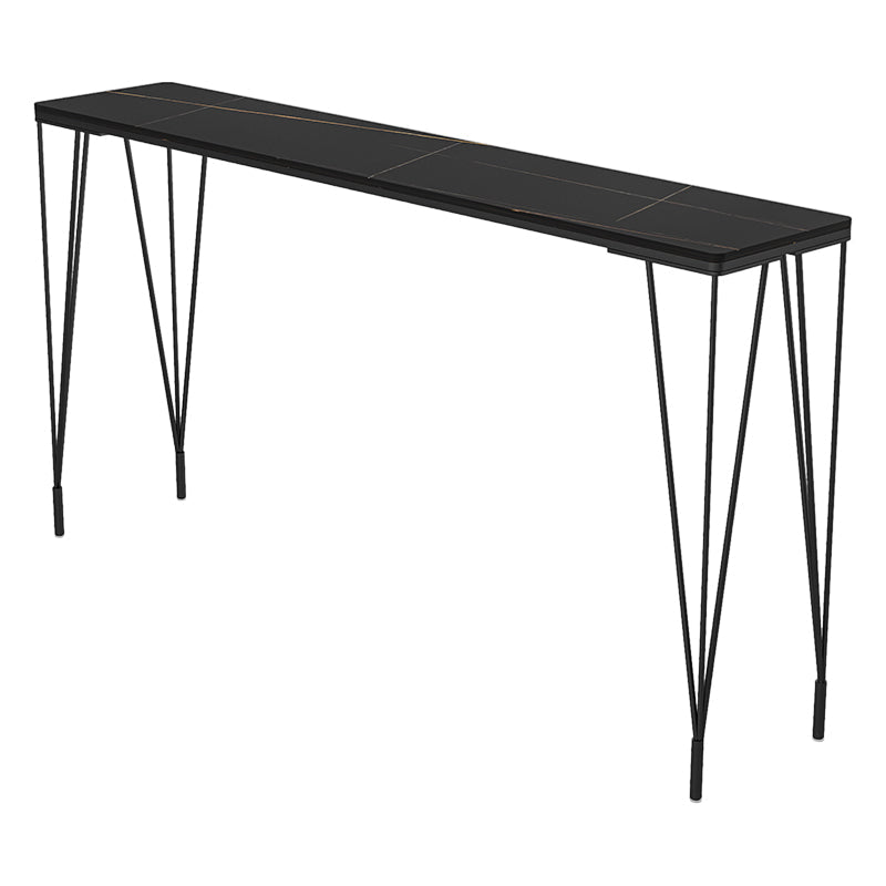 Industrial Black Iron Bar Table Faux Marble Rectangle Top 41.3"H Bistro Table Black Without Chairs Clearhalo 'Bar Furniture' 'Bar Tables' 'bar_tables' 'furn' 'furn_bar_tables' 'Furniture' 'furniture_bar_tables' 'Kitchen & Dining Furniture' 'kitchen&dining_furn' 'kitchen' 4380935
