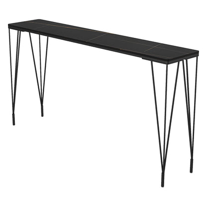 Industrial Black Iron Bar Table Faux Marble Rectangle Top 41.3"H Bistro Table Black Without Chairs Clearhalo 'Bar Furniture' 'Bar Tables' 'bar_tables' 'furn' 'furn_bar_tables' 'Furniture' 'furniture_bar_tables' 'Kitchen & Dining Furniture' 'kitchen&dining_furn' 'kitchen' 4380935