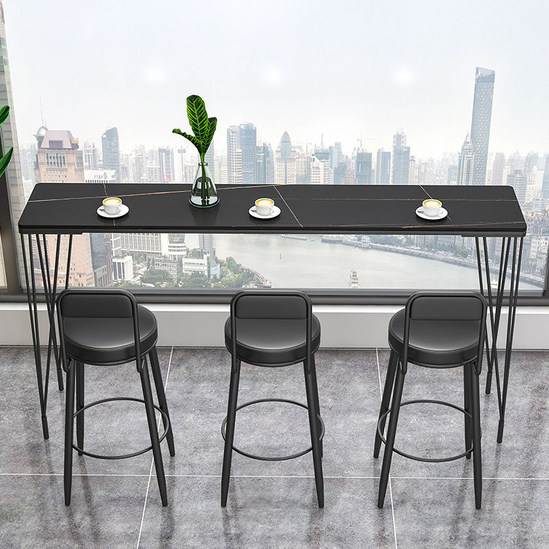 Industrial Black Iron Bar Table Faux Marble Rectangle Top 41.3"H Bistro Table 63"L x 15.7"W x 41.3"H Black Without Chairs Clearhalo 'Bar Furniture' 'Bar Tables' 'bar_tables' 'furn' 'furn_bar_tables' 'Furniture' 'furniture_bar_tables' 'Kitchen & Dining Furniture' 'kitchen&dining_furn' 'kitchen' 4380938