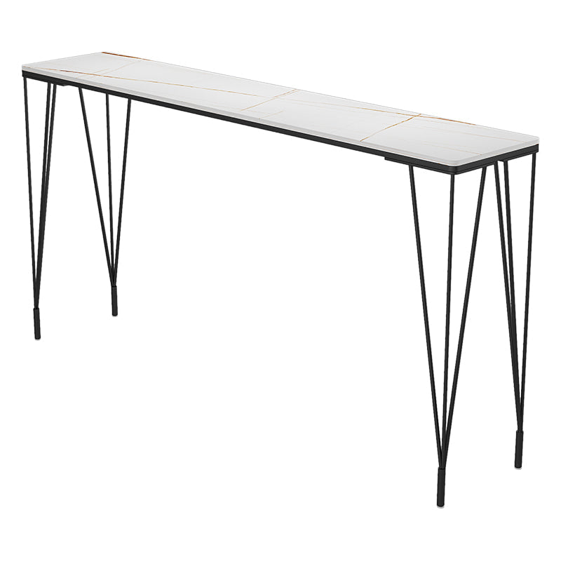 Industrial Black Iron Bar Table Faux Marble Rectangle Top 41.3"H Bistro Table White Without Chairs Clearhalo 'Bar Furniture' 'Bar Tables' 'bar_tables' 'furn' 'furn_bar_tables' 'Furniture' 'furniture_bar_tables' 'Kitchen & Dining Furniture' 'kitchen&dining_furn' 'kitchen' 4380939