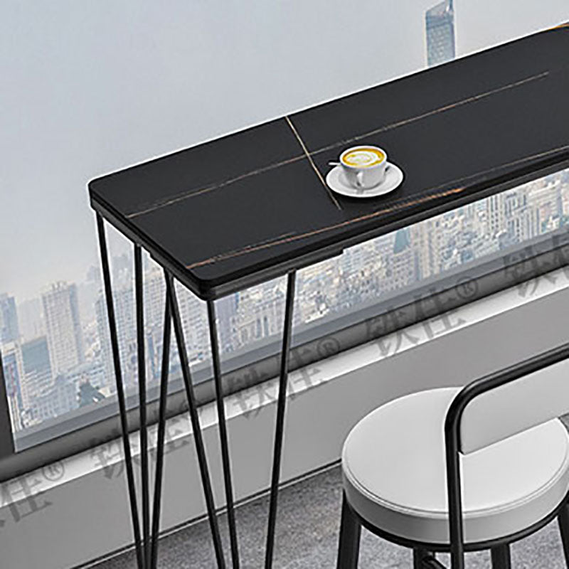 Industrial Black Iron Bar Table Faux Marble Rectangle Top 41.3"H Bistro Table Clearhalo 'Bar Furniture' 'Bar Tables' 'bar_tables' 'furn' 'furn_bar_tables' 'Furniture' 'furniture_bar_tables' 'Kitchen & Dining Furniture' 'kitchen&dining_furn' 'kitchen' 4380941
