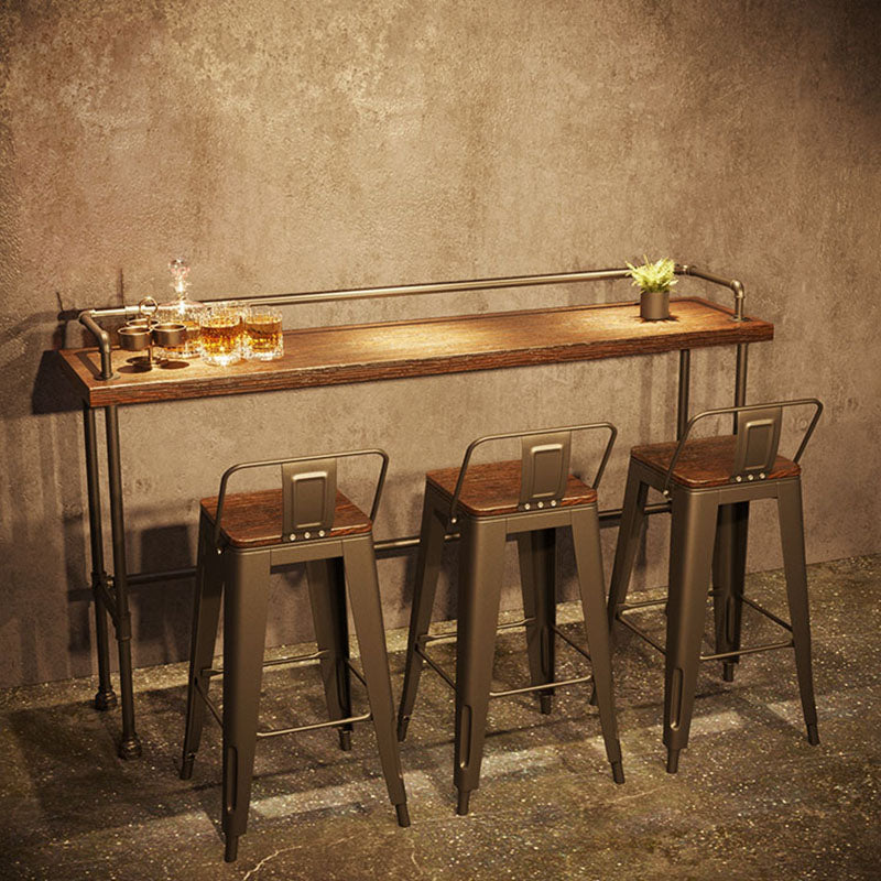 Industrial Black Iron Bar Table Brown Wood Rectangle Top 41.3"H Bistro Table 70.9"L x 17.7"W x 41.3"H Without Chairs Clearhalo 'Bar Furniture' 'Bar Tables' 'bar_tables' 'furn' 'furn_bar_tables' 'Furniture' 'furniture_bar_tables' 'Kitchen & Dining Furniture' 'kitchen&dining_furn' 'kitchen' 4380952