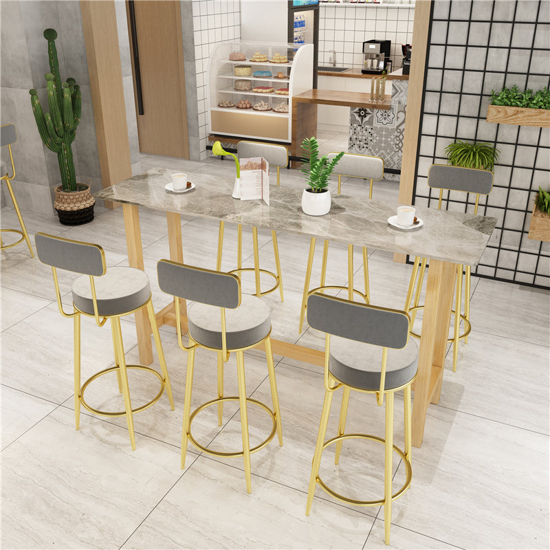 Glam Natural Wood Bar Table Faux Marble Rectangle Top 41.3"H Bistro Table 70.9"L x 15.7"W x 41.3"H Gray Without Chairs Clearhalo 'Bar Furniture' 'Bar Tables' 'bar_tables' 'furn' 'furn_bar_tables' 'Furniture' 'furniture_bar_tables' 'Kitchen & Dining Furniture' 'kitchen&dining_furn' 'kitchen' 4380963