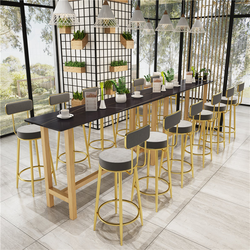 Glam Natural Wood Bar Table Faux Marble Rectangle Top 41.3"H Bistro Table 63"L x 15.7"W x 41.3"H Black Without Chairs Clearhalo 'Bar Furniture' 'Bar Tables' 'bar_tables' 'furn' 'furn_bar_tables' 'Furniture' 'furniture_bar_tables' 'Kitchen & Dining Furniture' 'kitchen&dining_furn' 'kitchen' 4380966