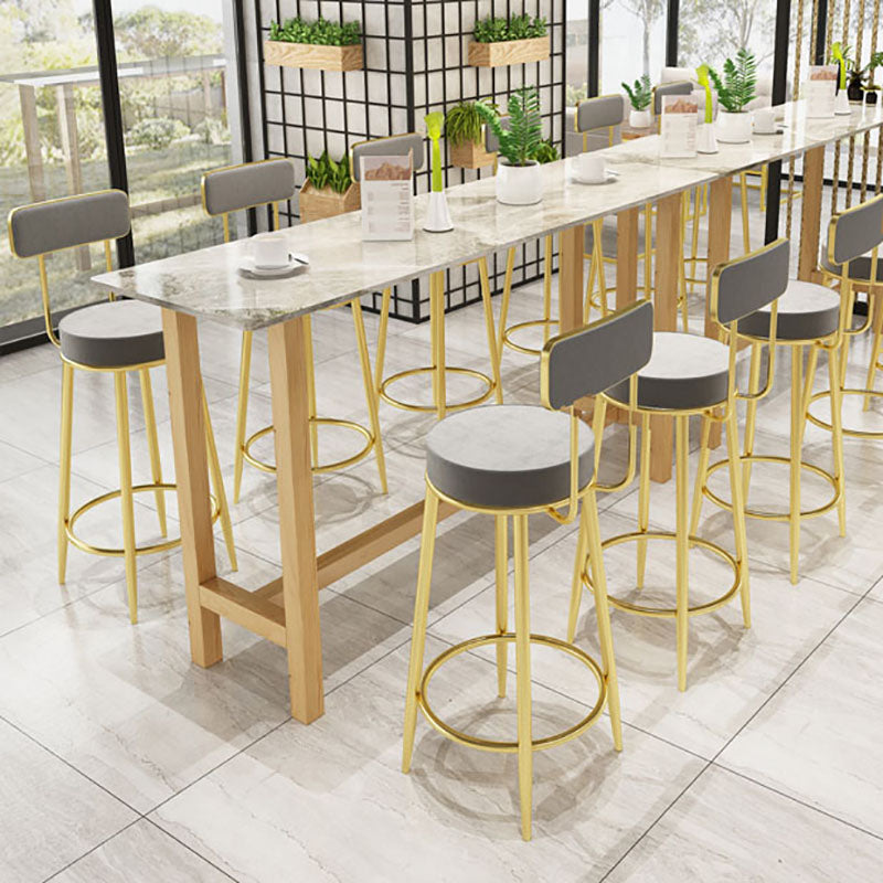 Glam Natural Wood Bar Table Faux Marble Rectangle Top 41.3"H Bistro Table 63"L x 15.7"W x 41.3"H Gray Without Chairs Clearhalo 'Bar Furniture' 'Bar Tables' 'bar_tables' 'furn' 'furn_bar_tables' 'Furniture' 'furniture_bar_tables' 'Kitchen & Dining Furniture' 'kitchen&dining_furn' 'kitchen' 4380967