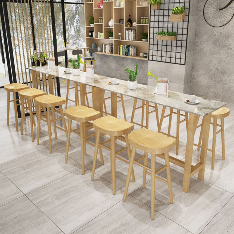 Glam Natural Wood Bar Table Faux Marble Rectangle Top 41.3"H Bistro Table Clearhalo 'Bar Furniture' 'Bar Tables' 'bar_tables' 'furn' 'furn_bar_tables' 'Furniture' 'furniture_bar_tables' 'Kitchen & Dining Furniture' 'kitchen&dining_furn' 'kitchen' 4380973
