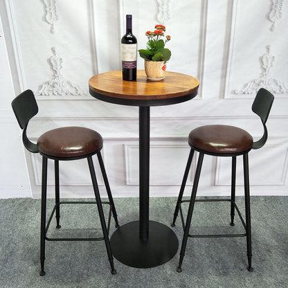 Industrial Black Iron Bar Table Wood Top Indoor 41.3"H Bistro Table with Pedestal Round Without Chairs Clearhalo 'Bar Furniture' 'Bar Tables' 'bar_tables' 'furn' 'furn_bar_tables' 'Furniture' 'furniture_bar_tables' 'Kitchen & Dining Furniture' 'kitchen&dining_furn' 'kitchen' 4380984