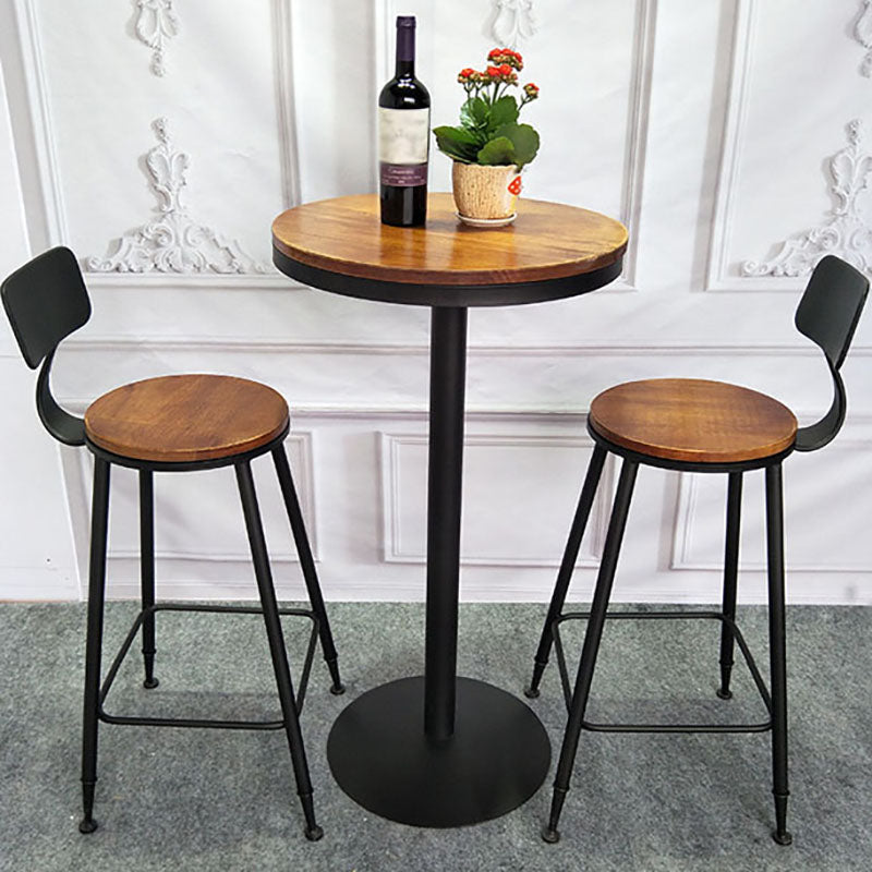 Industrial Black Iron Bar Table Wood Top Indoor 41.3"H Bistro Table with Pedestal Clearhalo 'Bar Furniture' 'Bar Tables' 'bar_tables' 'furn' 'furn_bar_tables' 'Furniture' 'furniture_bar_tables' 'Kitchen & Dining Furniture' 'kitchen&dining_furn' 'kitchen' 4380990
