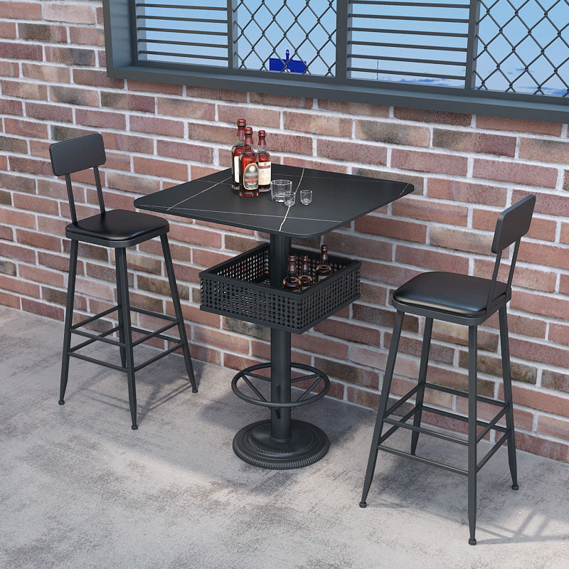 Industrial Black Iron Bar Table Faux Marble Top 41.3"H Bistro Table with Storage Square Without Chairs Clearhalo 'Bar Furniture' 'Bar Tables' 'bar_tables' 'furn' 'furn_bar_tables' 'Furniture' 'furniture_bar_tables' 'Kitchen & Dining Furniture' 'kitchen&dining_furn' 'kitchen' 4380993