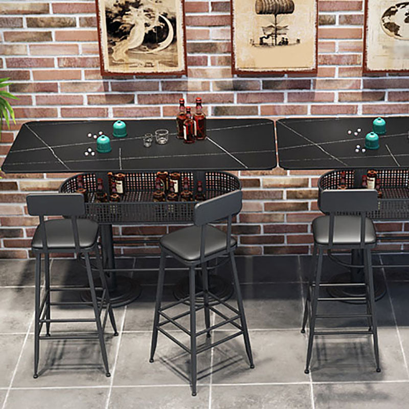 Industrial Black Iron Bar Table Faux Marble Top 41.3"H Bistro Table with Storage Clearhalo 'Bar Furniture' 'Bar Tables' 'bar_tables' 'furn' 'furn_bar_tables' 'Furniture' 'furniture_bar_tables' 'Kitchen & Dining Furniture' 'kitchen&dining_furn' 'kitchen' 4380994
