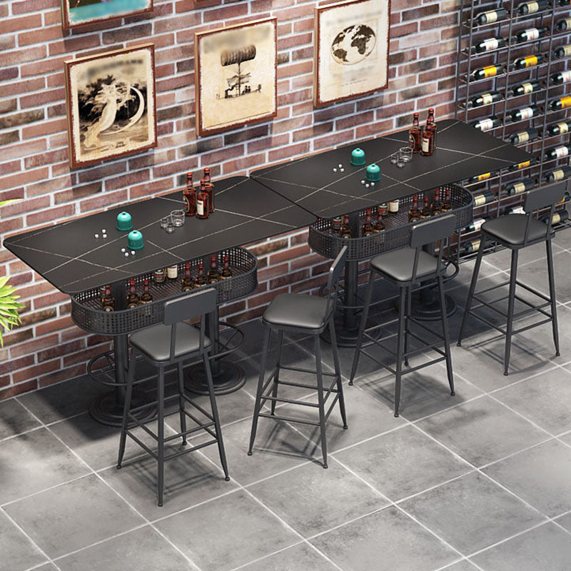 Industrial Black Iron Bar Table Faux Marble Top 41.3"H Bistro Table with Storage Clearhalo 'Bar Furniture' 'Bar Tables' 'bar_tables' 'furn' 'furn_bar_tables' 'Furniture' 'furniture_bar_tables' 'Kitchen & Dining Furniture' 'kitchen&dining_furn' 'kitchen' 4380996