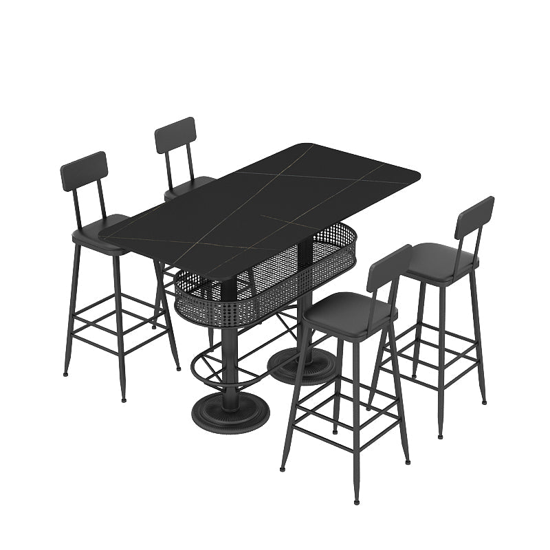 Industrial Black Iron Bar Table Faux Marble Top 41.3"H Bistro Table with Storage Clearhalo 'Bar Furniture' 'Bar Tables' 'bar_tables' 'furn' 'furn_bar_tables' 'Furniture' 'furniture_bar_tables' 'Kitchen & Dining Furniture' 'kitchen&dining_furn' 'kitchen' 4380998