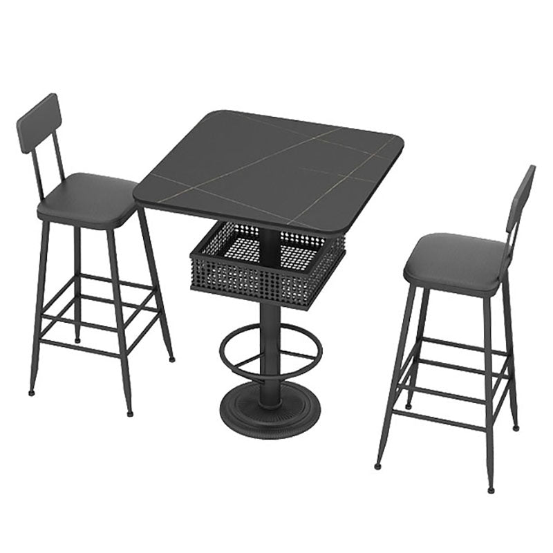 Industrial Black Iron Bar Table Faux Marble Top 41.3"H Bistro Table with Storage Clearhalo 'Bar Furniture' 'Bar Tables' 'bar_tables' 'furn' 'furn_bar_tables' 'Furniture' 'furniture_bar_tables' 'Kitchen & Dining Furniture' 'kitchen&dining_furn' 'kitchen' 4380999