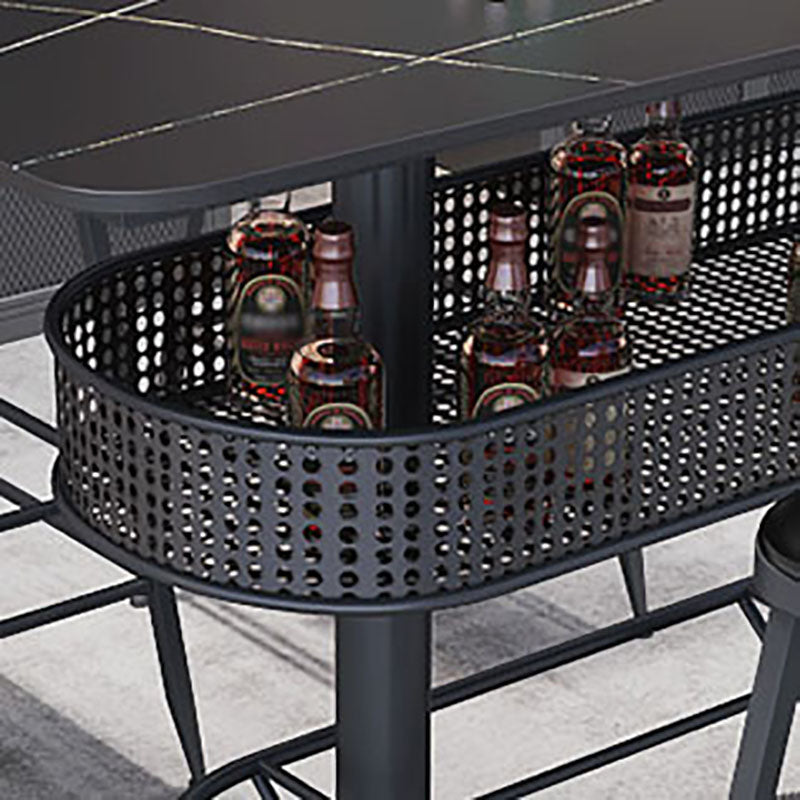 Industrial Black Iron Bar Table Faux Marble Top 41.3"H Bistro Table with Storage Clearhalo 'Bar Furniture' 'Bar Tables' 'bar_tables' 'furn' 'furn_bar_tables' 'Furniture' 'furniture_bar_tables' 'Kitchen & Dining Furniture' 'kitchen&dining_furn' 'kitchen' 4381001