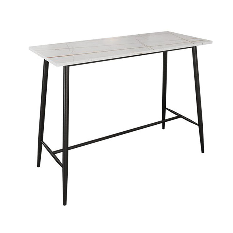 Industrial Black Metal Bar Table Faux Marble Rectangle Top Bistro Table - 47" x 23" x 41" White Without Chairs Clearhalo 'Bar Furniture' 'Bar Tables' 'bar_tables' 'furn' 'furn_bar_tables' 'Furniture' 'furniture_bar_tables' 'Kitchen & Dining Furniture' 'kitchen&dining_furn' 'kitchen' 4381007