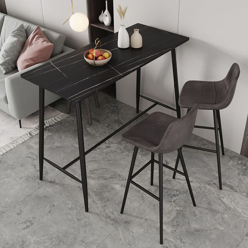 Industrial Black Metal Bar Table Faux Marble Rectangle Top Bistro Table - 47" x 23" x 41" Black Without Chairs Clearhalo 'Bar Furniture' 'Bar Tables' 'bar_tables' 'furn' 'furn_bar_tables' 'Furniture' 'furniture_bar_tables' 'Kitchen & Dining Furniture' 'kitchen&dining_furn' 'kitchen' 4381010