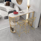 Glam Style 41.3"H Bar Table Marble White Top Specialty Bistro Table with Shelves 70.9"L x 15.7"W x 41.3"H Gold Without Chairs Clearhalo 'Bar Furniture' 'Bar Tables' 'bar_tables' 'furn' 'furn_bar_tables' 'Furniture' 'furniture_bar_tables' 'Kitchen & Dining Furniture' 'kitchen&dining_furn' 'kitchen' 4381041