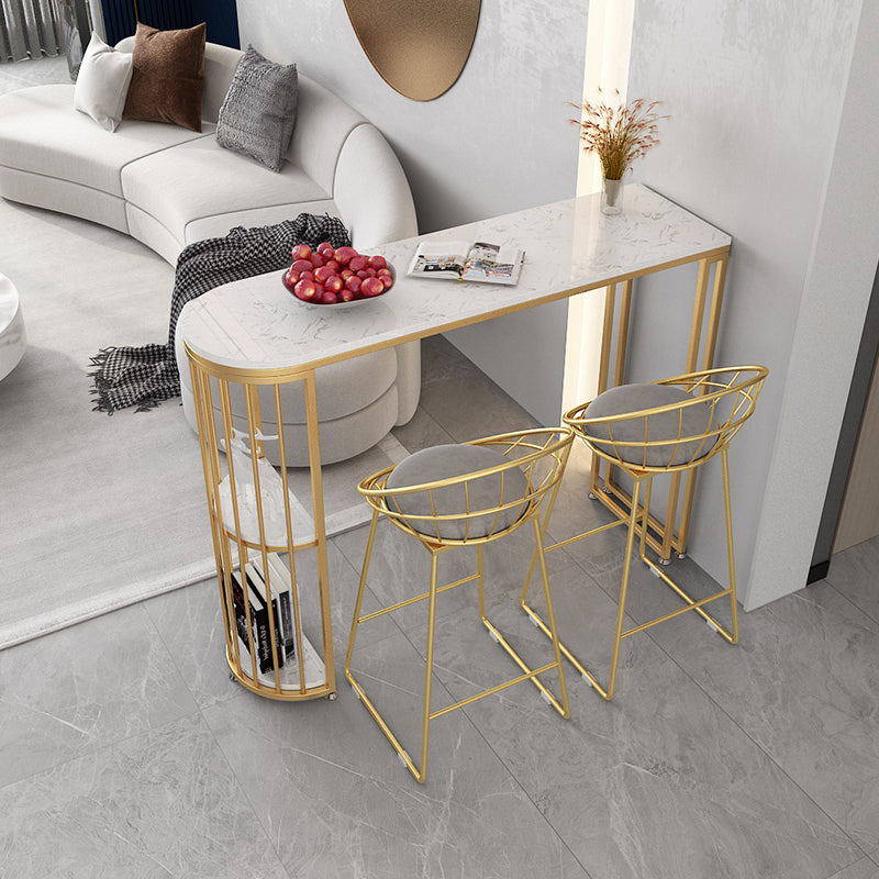 Glam Style 41.3"H Bar Table Marble White Top Specialty Bistro Table with Shelves 70.9"L x 15.7"W x 41.3"H Gold Without Chairs Clearhalo 'Bar Furniture' 'Bar Tables' 'bar_tables' 'furn' 'furn_bar_tables' 'Furniture' 'furniture_bar_tables' 'Kitchen & Dining Furniture' 'kitchen&dining_furn' 'kitchen' 4381041