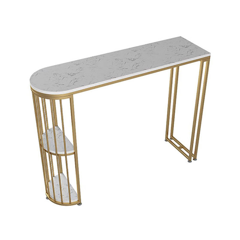 Glam Style 41.3"H Bar Table Marble White Top Specialty Bistro Table with Shelves Gold Without Chairs Clearhalo 'Bar Furniture' 'Bar Tables' 'bar_tables' 'furn' 'furn_bar_tables' 'Furniture' 'furniture_bar_tables' 'Kitchen & Dining Furniture' 'kitchen&dining_furn' 'kitchen' 4381042