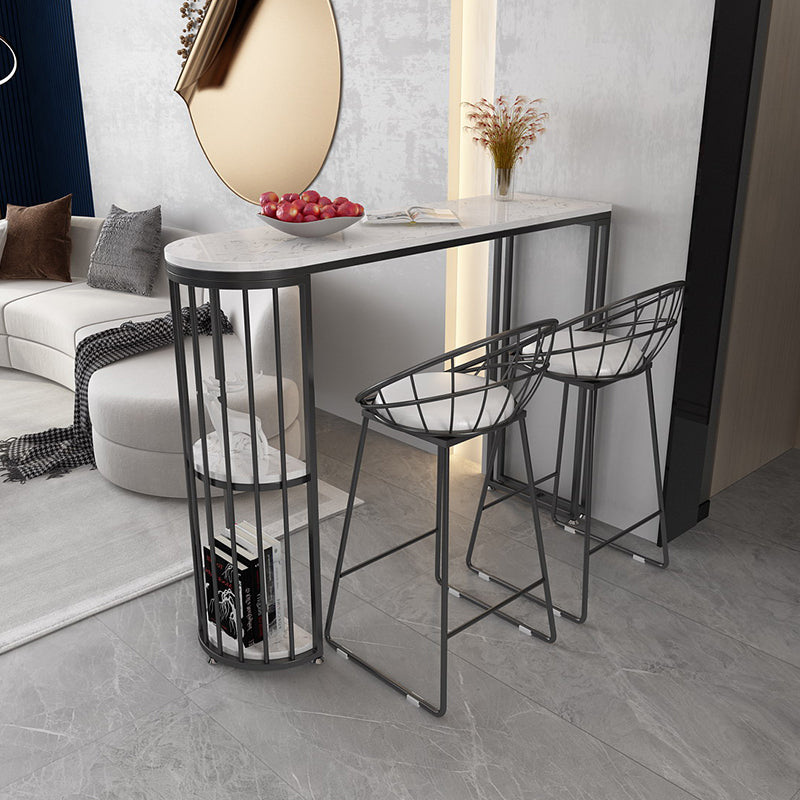Glam Style 41.3"H Bar Table Marble White Top Specialty Bistro Table with Shelves 70.9"L x 15.7"W x 41.3"H Black Without Chairs Clearhalo 'Bar Furniture' 'Bar Tables' 'bar_tables' 'furn' 'furn_bar_tables' 'Furniture' 'furniture_bar_tables' 'Kitchen & Dining Furniture' 'kitchen&dining_furn' 'kitchen' 4381043