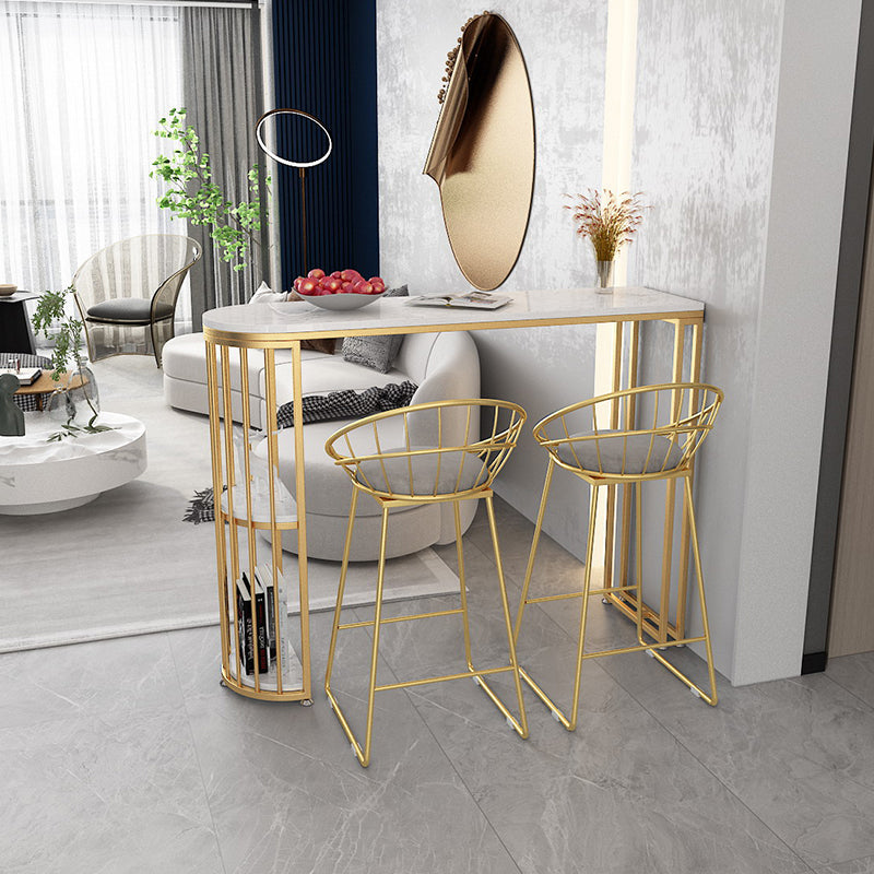 Glam Style 41.3"H Bar Table Marble White Top Specialty Bistro Table with Shelves 78.7"L x 15.7"W x 41.3"H Gold Without Chairs Clearhalo 'Bar Furniture' 'Bar Tables' 'bar_tables' 'furn' 'furn_bar_tables' 'Furniture' 'furniture_bar_tables' 'Kitchen & Dining Furniture' 'kitchen&dining_furn' 'kitchen' 4381044