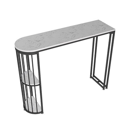 Glam Style 41.3"H Bar Table Marble White Top Specialty Bistro Table with Shelves Black Without Chairs Clearhalo 'Bar Furniture' 'Bar Tables' 'bar_tables' 'furn' 'furn_bar_tables' 'Furniture' 'furniture_bar_tables' 'Kitchen & Dining Furniture' 'kitchen&dining_furn' 'kitchen' 4381046