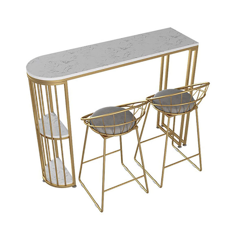 Glam Style 41.3"H Bar Table Marble White Top Specialty Bistro Table with Shelves Clearhalo 'Bar Furniture' 'Bar Tables' 'bar_tables' 'furn' 'furn_bar_tables' 'Furniture' 'furniture_bar_tables' 'Kitchen & Dining Furniture' 'kitchen&dining_furn' 'kitchen' 4381047