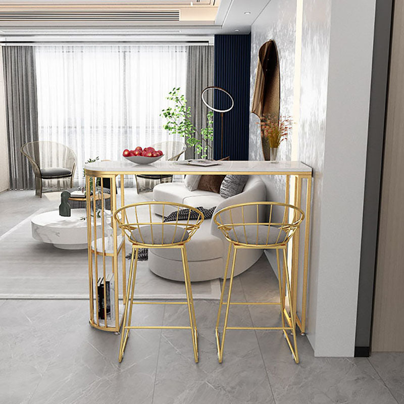 Glam Style 41.3"H Bar Table Marble White Top Specialty Bistro Table with Shelves Clearhalo 'Bar Furniture' 'Bar Tables' 'bar_tables' 'furn' 'furn_bar_tables' 'Furniture' 'furniture_bar_tables' 'Kitchen & Dining Furniture' 'kitchen&dining_furn' 'kitchen' 4381052