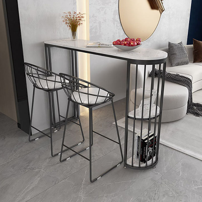Glam Style 41.3"H Bar Table Marble White Top Specialty Bistro Table with Shelves Clearhalo 'Bar Furniture' 'Bar Tables' 'bar_tables' 'furn' 'furn_bar_tables' 'Furniture' 'furniture_bar_tables' 'Kitchen & Dining Furniture' 'kitchen&dining_furn' 'kitchen' 4381053
